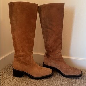Stuart Weitzman Kaia Suede Knee High Boots | Camel Tan | Size 8.5 B | Low Heel